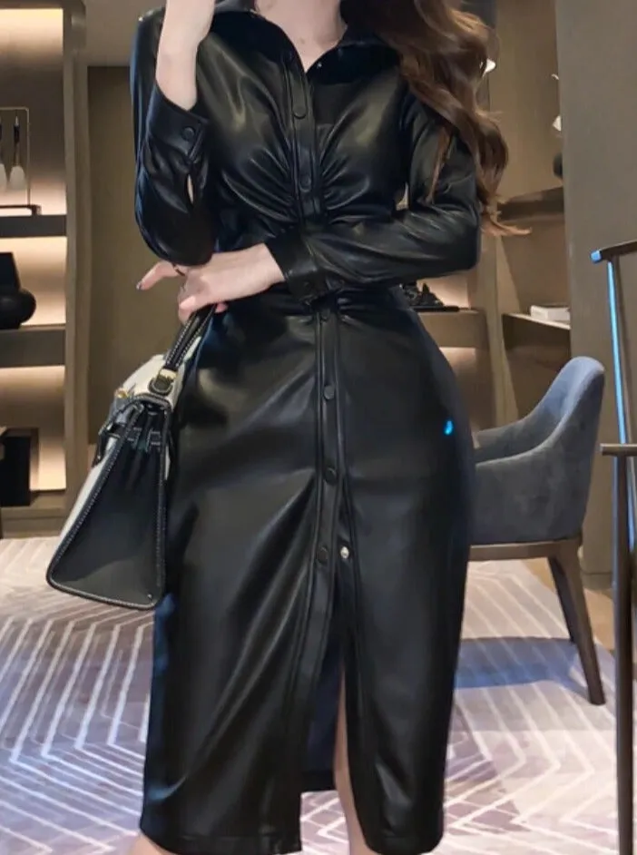 Olivia Leather A-line Midi Dress