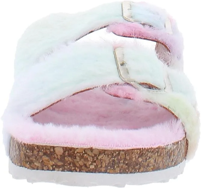 Olivia Miller Women's Stephy Faux Fur Slide Flat Sandals  Multicolor Size 9M