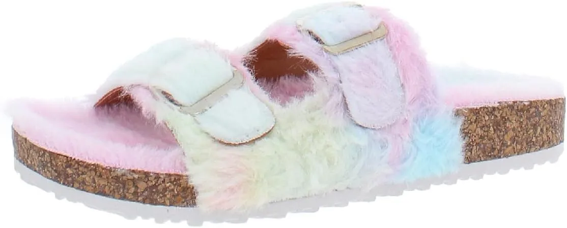 Olivia Miller Women's Stephy Faux Fur Slide Flat Sandals  Multicolor Size 9M