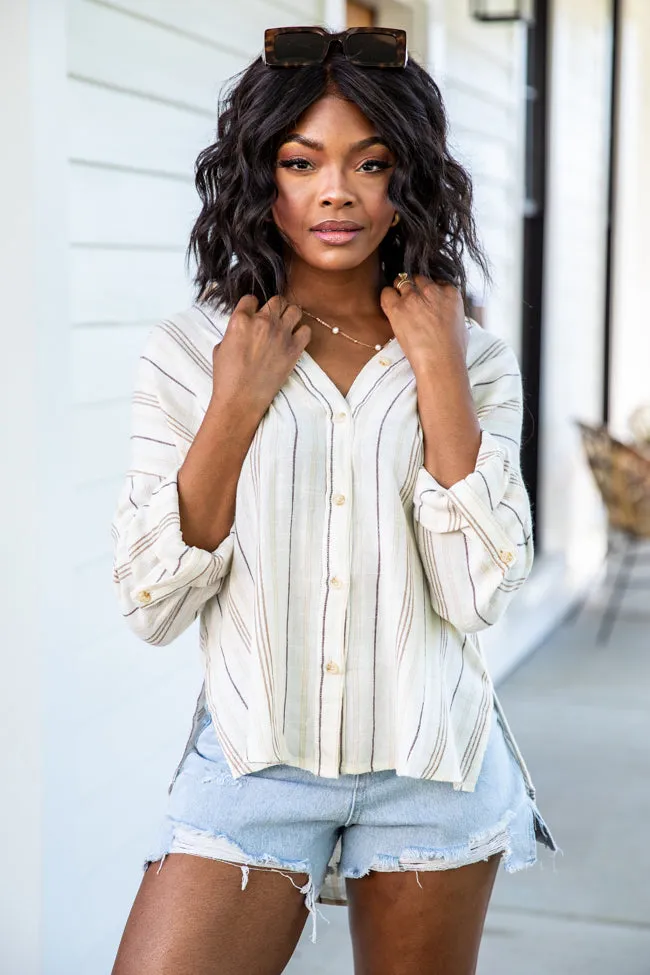 Ready For A Change Sand Striped Button Up Blouse FINAL SALE