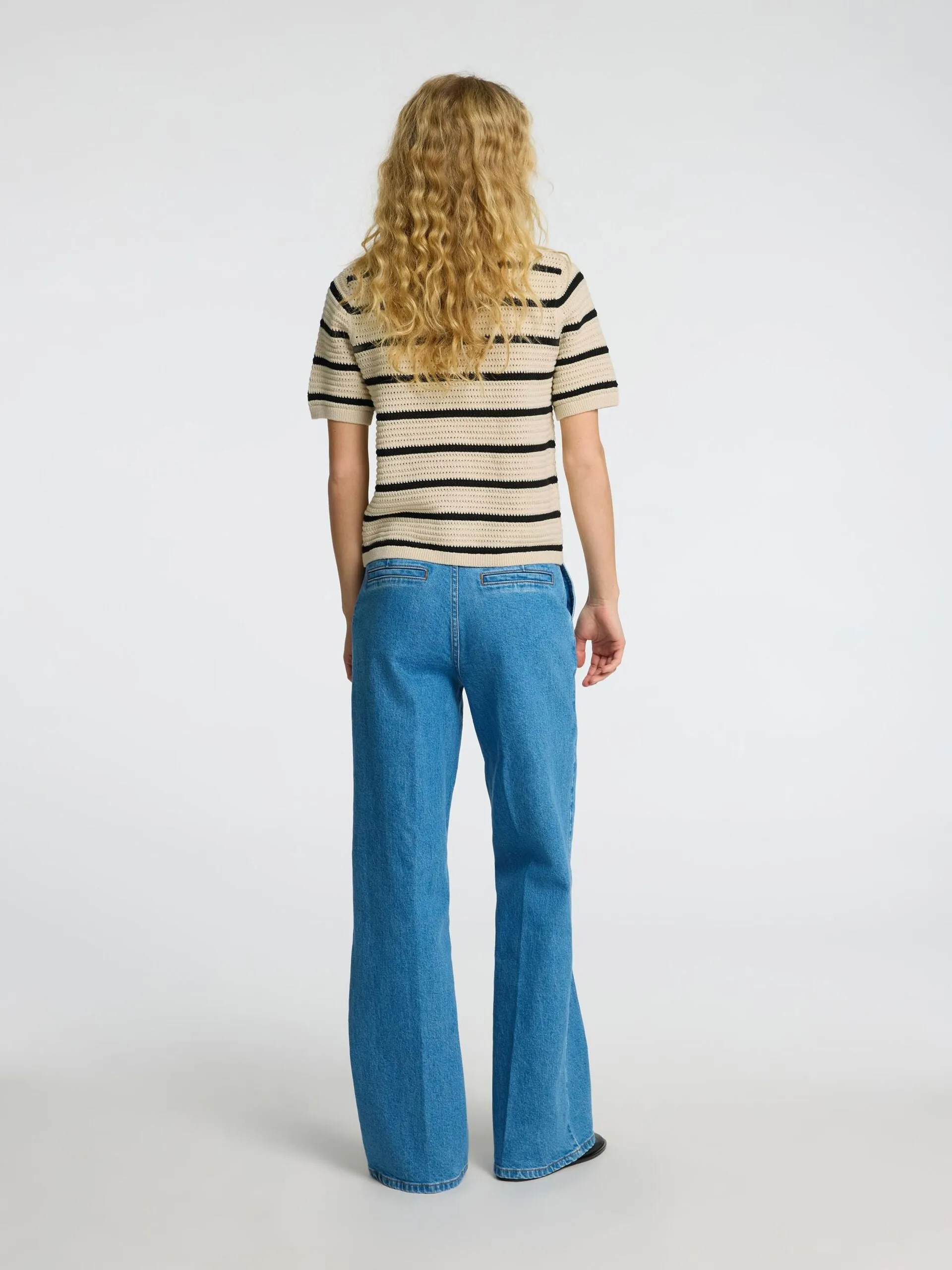 Selected Femme Vinna textured stripe S/S knit Birch