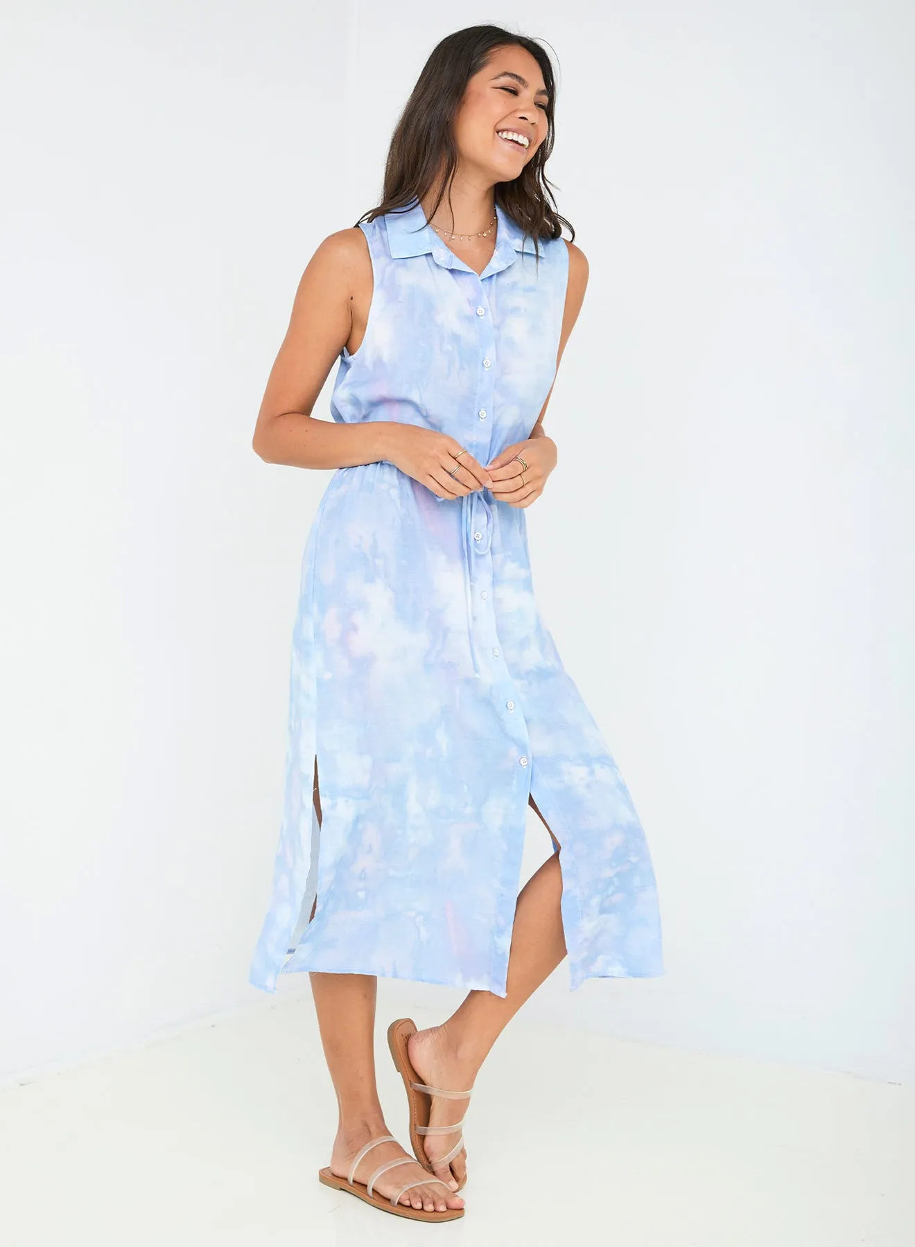 Sleeveless Swing Hem Midi Dress