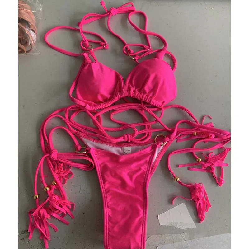 Solid Cross String Bikini  Trendy Swimwear for Beach Days