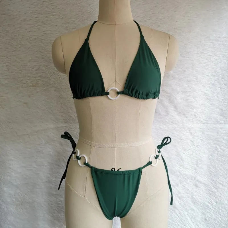 Solid Cross String Bikini  Trendy Swimwear for Beach Days