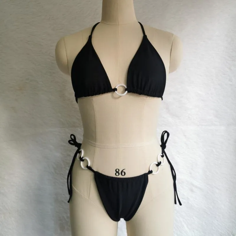Solid Cross String Bikini  Trendy Swimwear for Beach Days