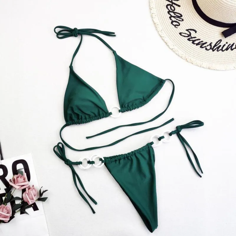 Solid Cross String Bikini  Trendy Swimwear for Beach Days