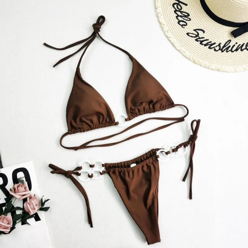 Solid Cross String Bikini  Trendy Swimwear for Beach Days