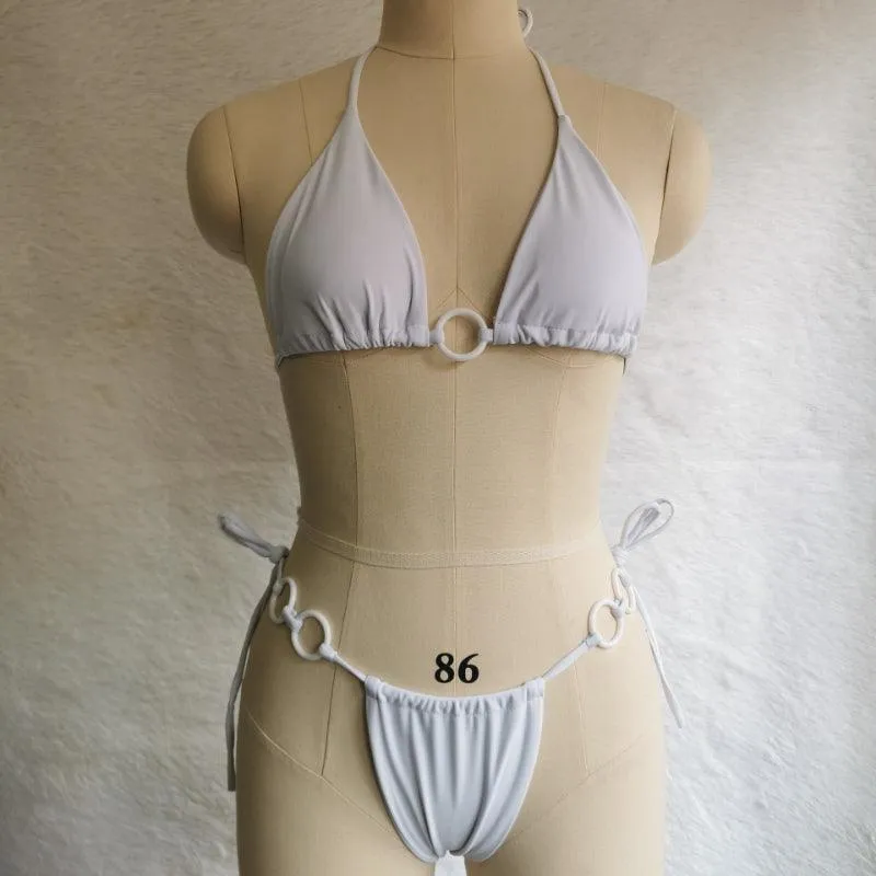 Solid Cross String Bikini  Trendy Swimwear for Beach Days