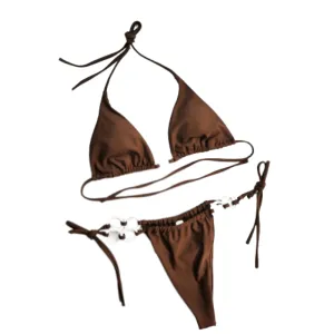Solid Cross String Bikini  Trendy Swimwear for Beach Days