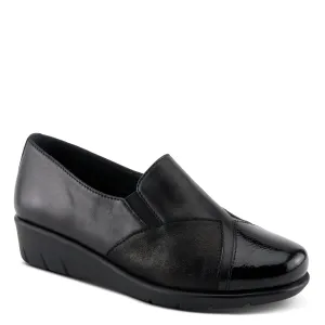 Spring Step Shoes Evzen Women's Modern Black Leather Wedge Slip On Shoes