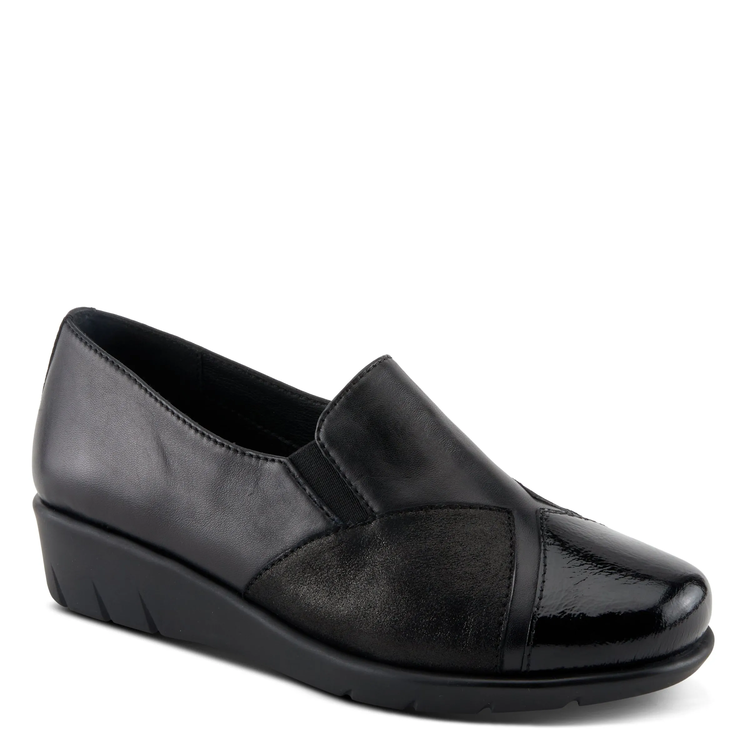 Spring Step Shoes Evzen Women's Modern Black Leather Wedge Slip On Shoes