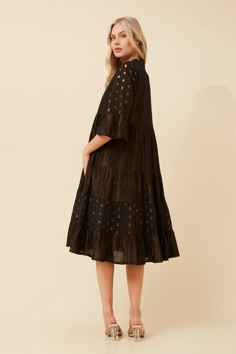 TIWI METALLIC TIERED DRESS