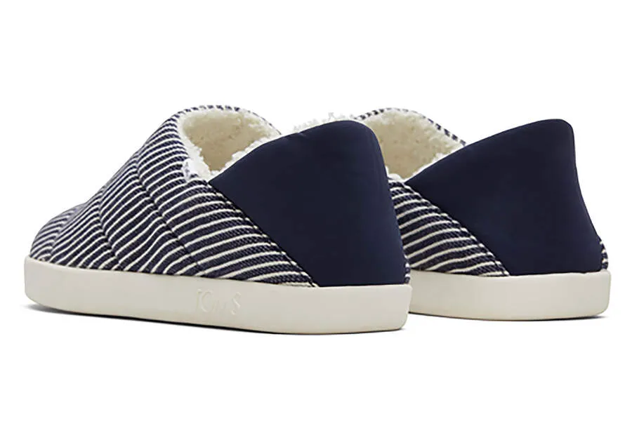 TOMS Mens Ezra Railroad Stripe Slipper - Navy
