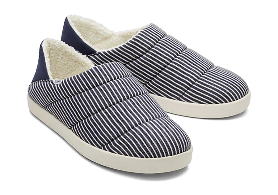 TOMS Mens Ezra Railroad Stripe Slipper - Navy