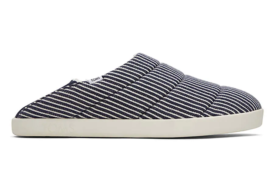 TOMS Mens Ezra Railroad Stripe Slipper - Navy