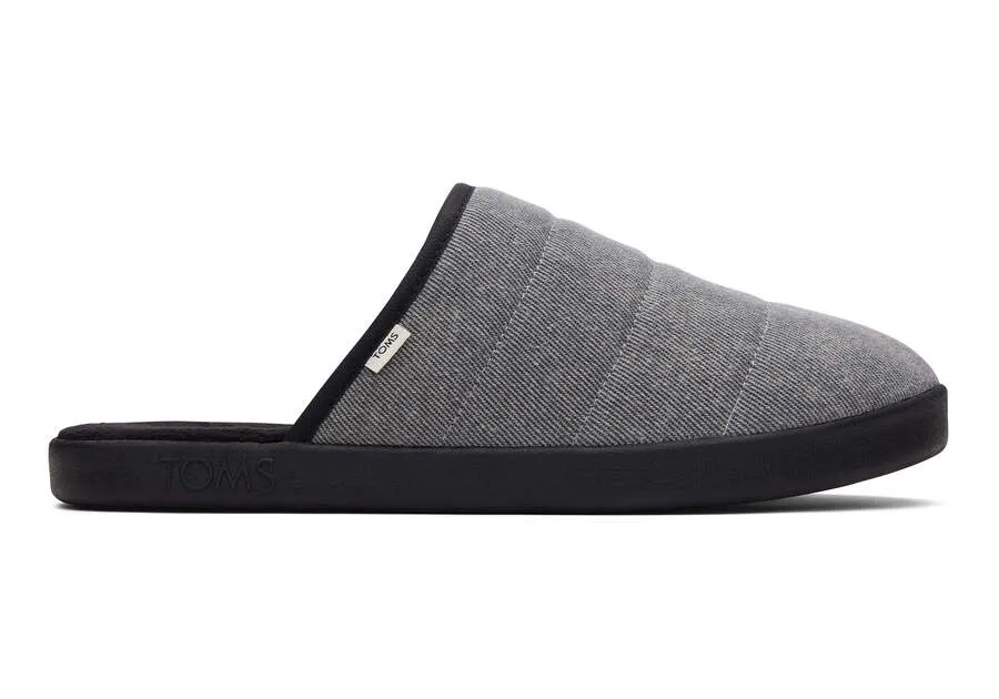 TOMS Mens Harbor Distressed Twill Quilted Slipper - Black