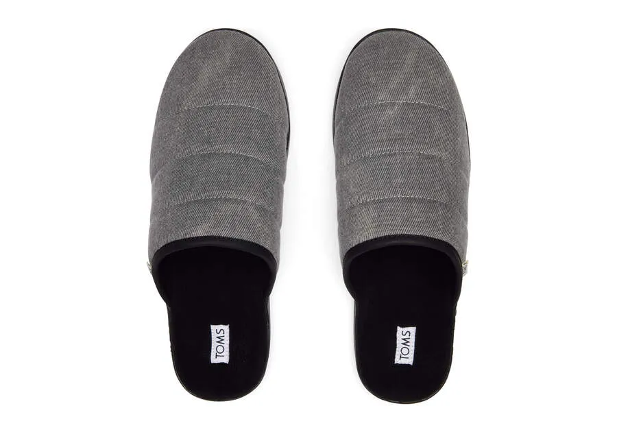 TOMS Mens Harbor Distressed Twill Quilted Slipper - Black