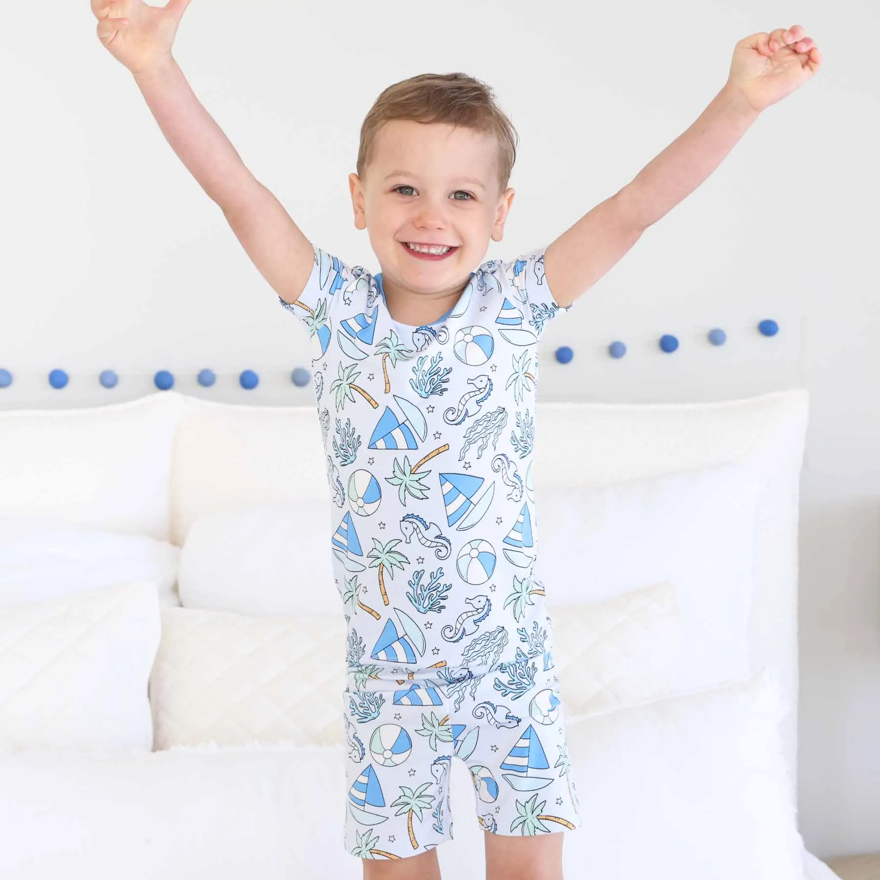 Two Piece Short Pajama Set | Tiny Tides Blue