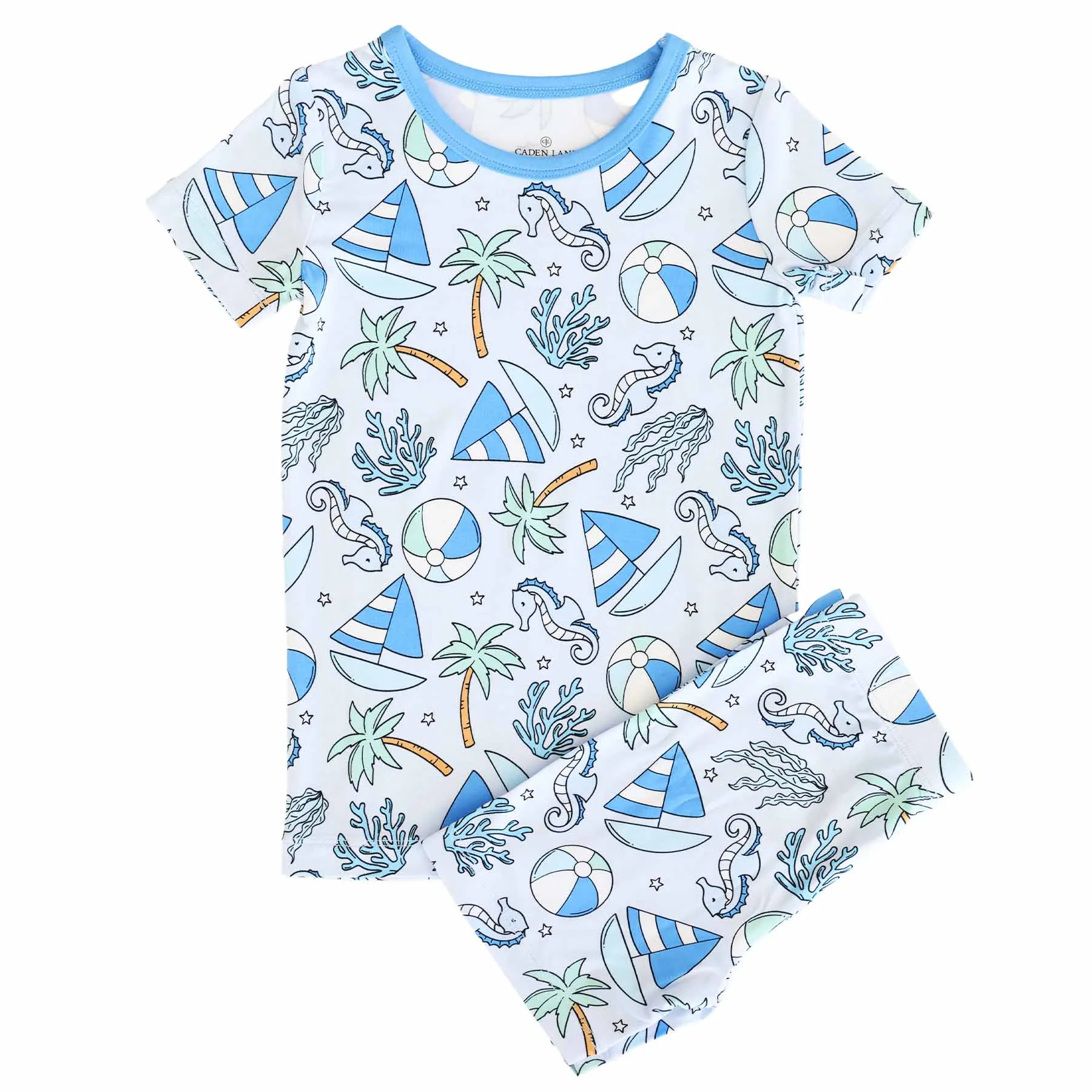 Two Piece Short Pajama Set | Tiny Tides Blue