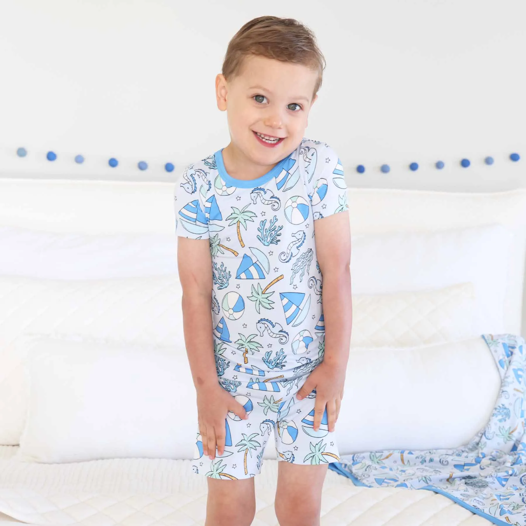 Two Piece Short Pajama Set | Tiny Tides Blue