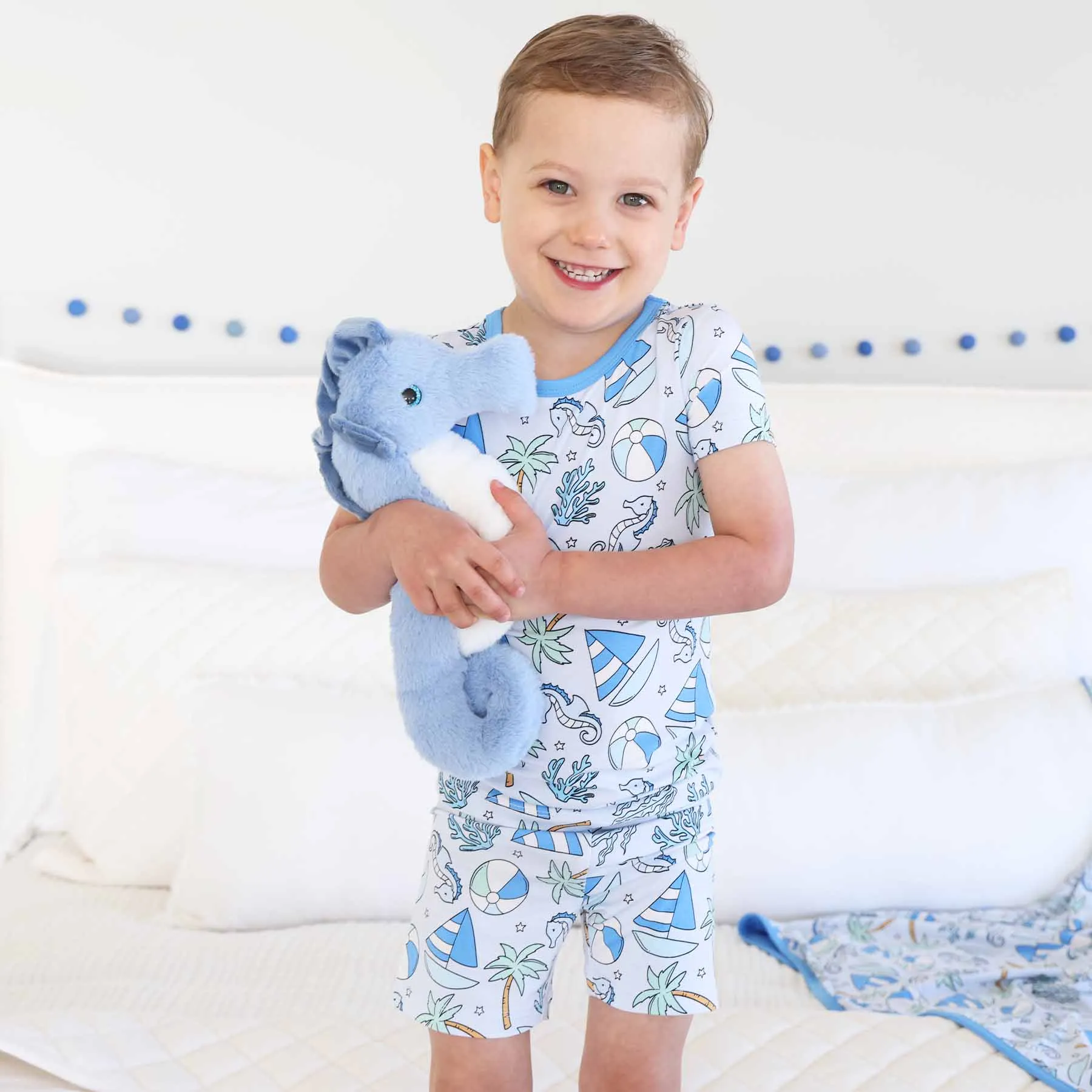 Two Piece Short Pajama Set | Tiny Tides Blue