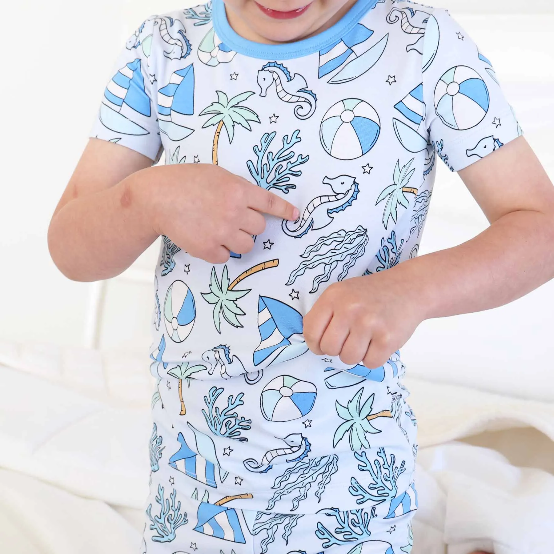 Two Piece Short Pajama Set | Tiny Tides Blue