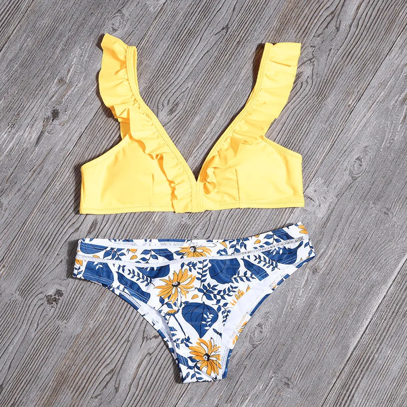 V-Neck Ruffled Strap Bikini | Stylish & Comfortable Two-Piece