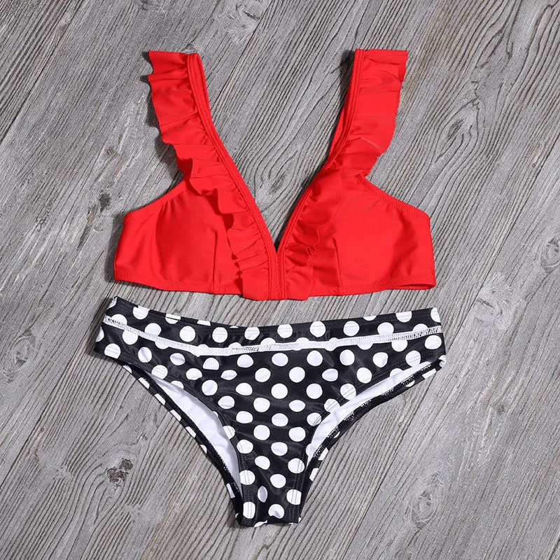 V-Neck Ruffled Strap Bikini | Stylish & Comfortable Two-Piece