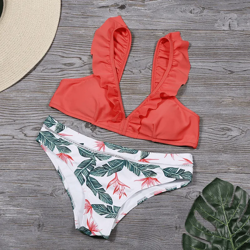 V-Neck Ruffled Strap Bikini | Stylish & Comfortable Two-Piece