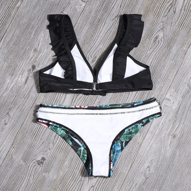 V-Neck Ruffled Strap Bikini | Stylish & Comfortable Two-Piece