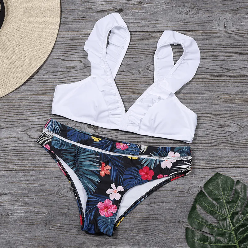 V-Neck Ruffled Strap Bikini | Stylish & Comfortable Two-Piece