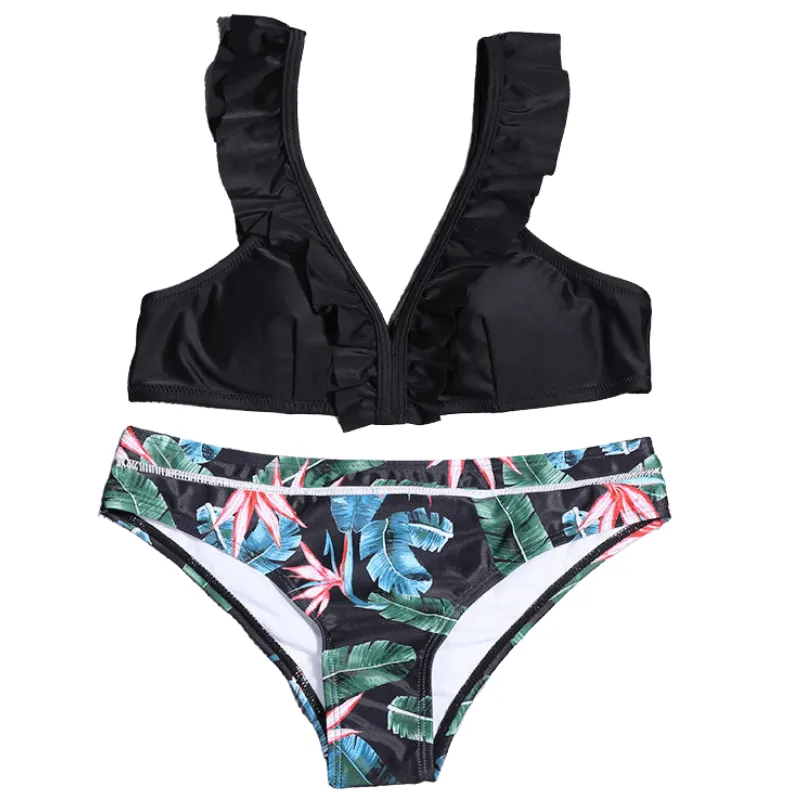 V-Neck Ruffled Strap Bikini | Stylish & Comfortable Two-Piece