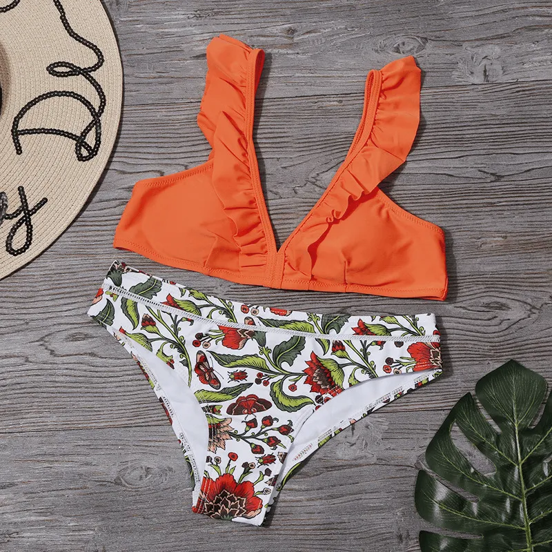 V-Neck Ruffled Strap Bikini | Stylish & Comfortable Two-Piece