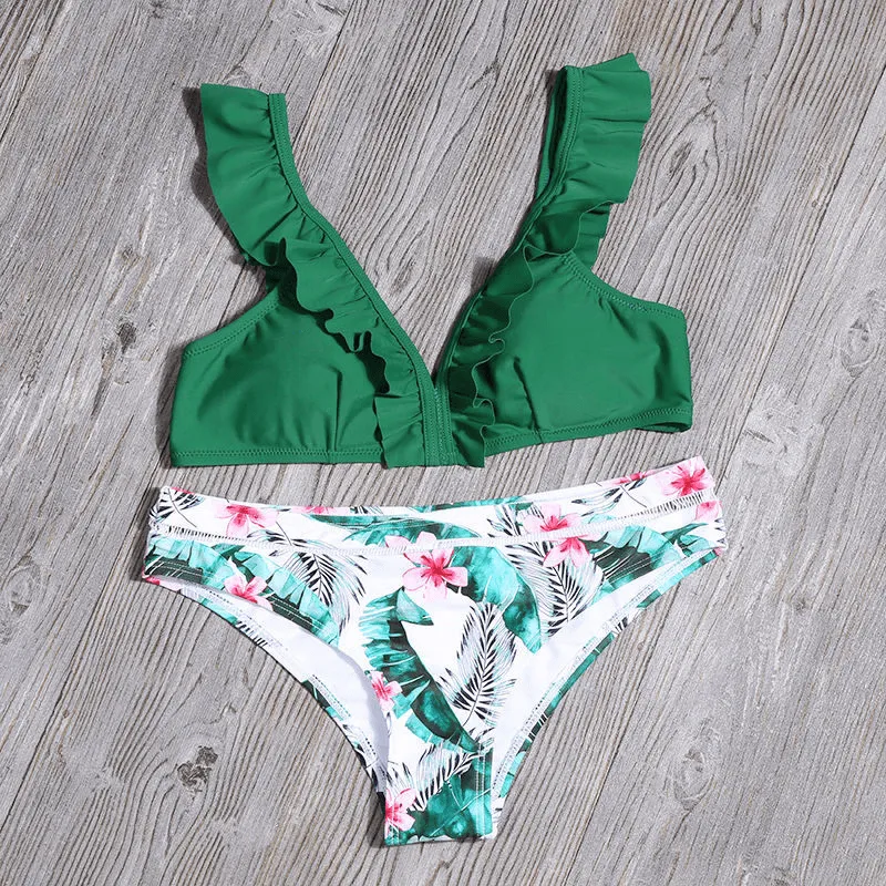V-Neck Ruffled Strap Bikini | Stylish & Comfortable Two-Piece