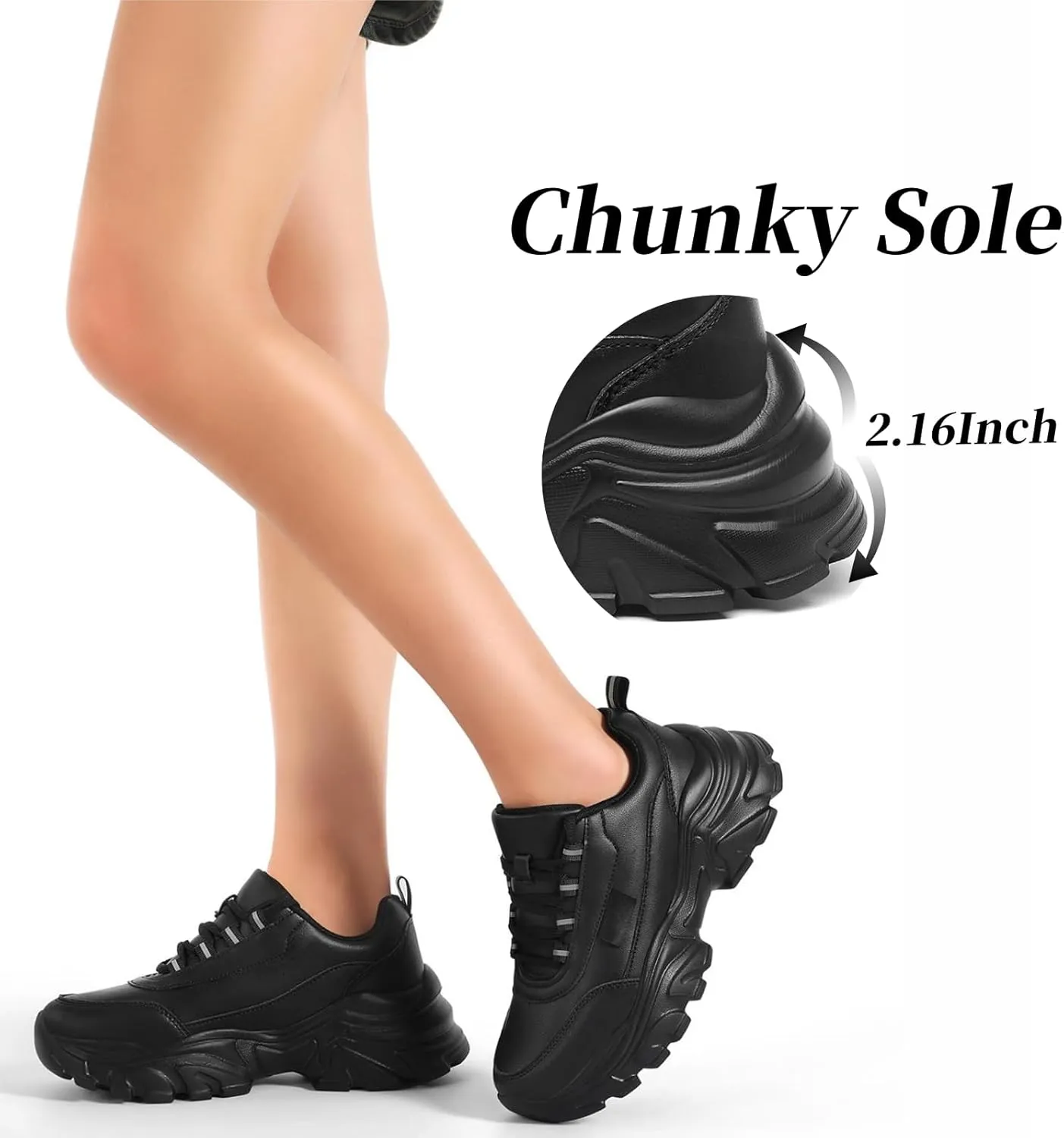 VZQ Chunky Sneakers for Women Leather Fashion Platform Walking Shoes Lightweight Comfortable Wedge Sports Sneakers