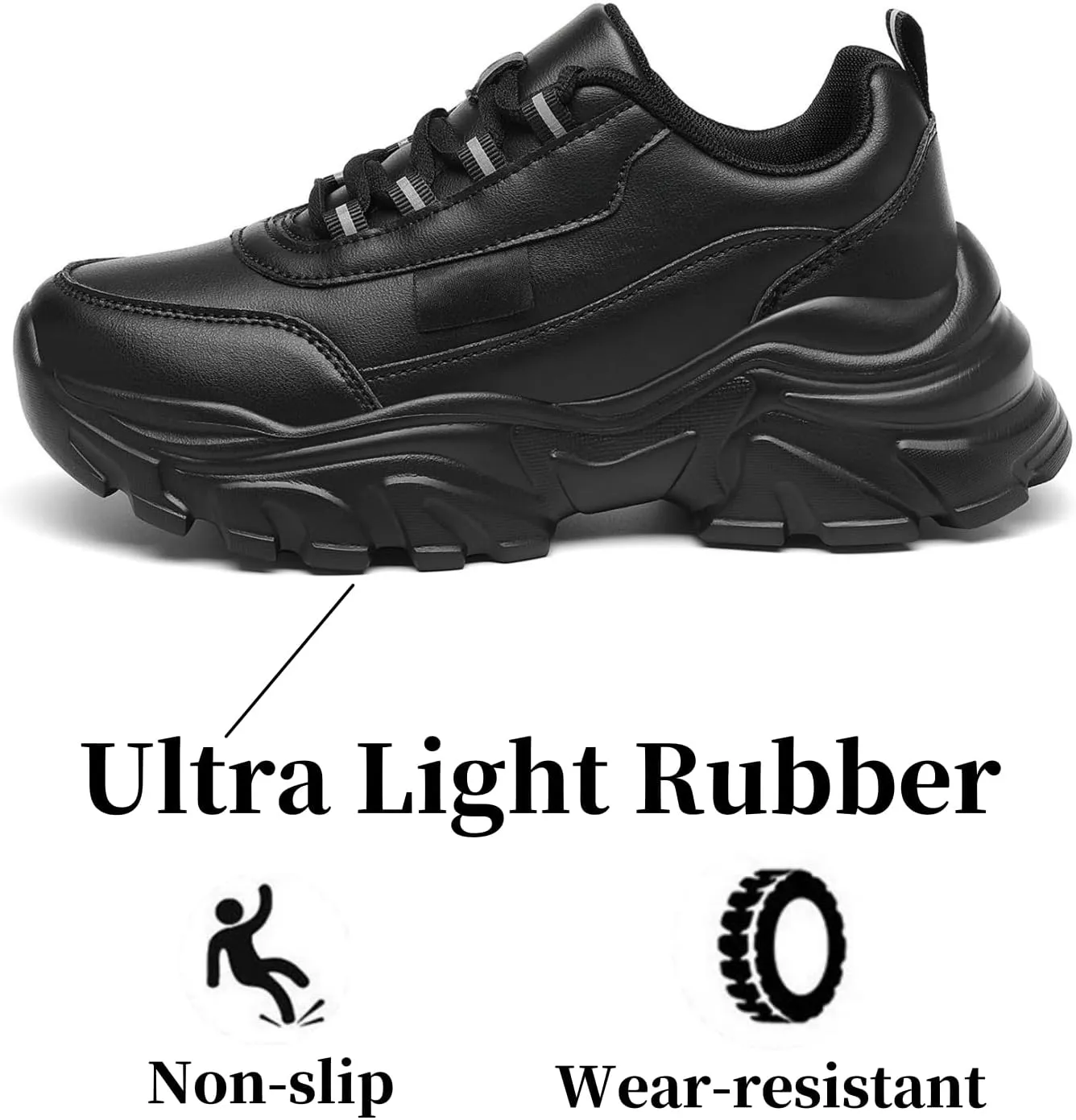 VZQ Chunky Sneakers for Women Leather Fashion Platform Walking Shoes Lightweight Comfortable Wedge Sports Sneakers