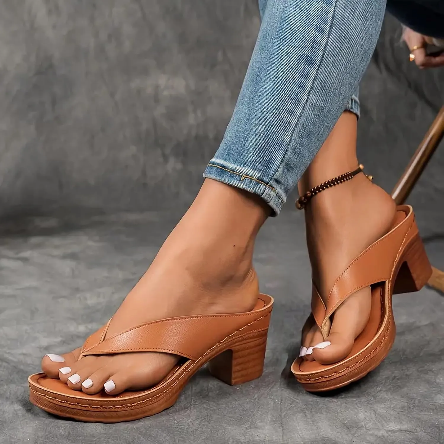 Womens Kitten Heels Flip Flops Open Toe Slingback Slip On Mules Sandals Casual Holiday Party Vacation Dress Chunky Shoes Indoor and Outdoor Womens Flip Flops