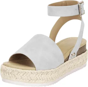 Womens Platform Sandals Open Toe Flatform Sandal Buckle Ankle Strap Flat Sandals Comfortable Low Heel Sandal Solid Color Casual Walking Shoes Dressy Summer Outdoor Shoes